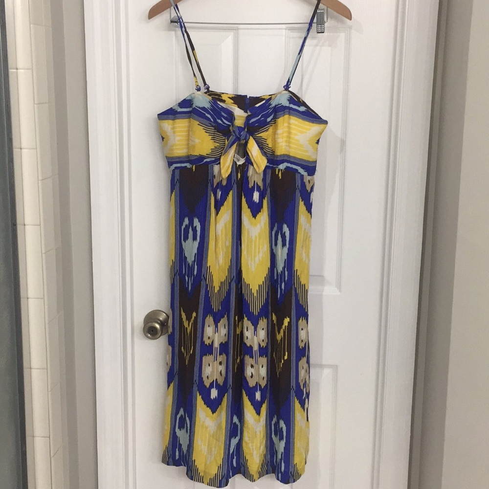 Tory Burch Leeona Dress Blue Island with Yellow Size 12 New
